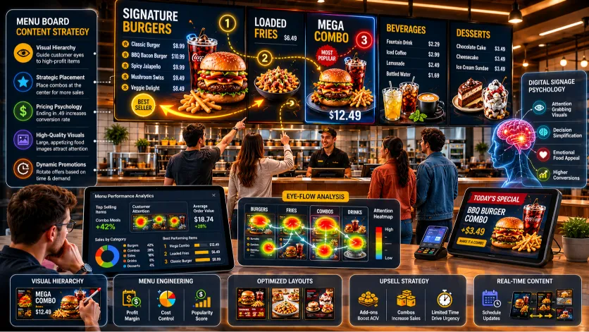 Vibrant digital menu board designed around clear layout principles