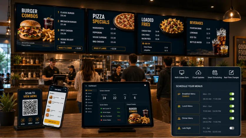 Vibrant digital restaurant tv menu setup displaying fresh items and daily promotions clearly.